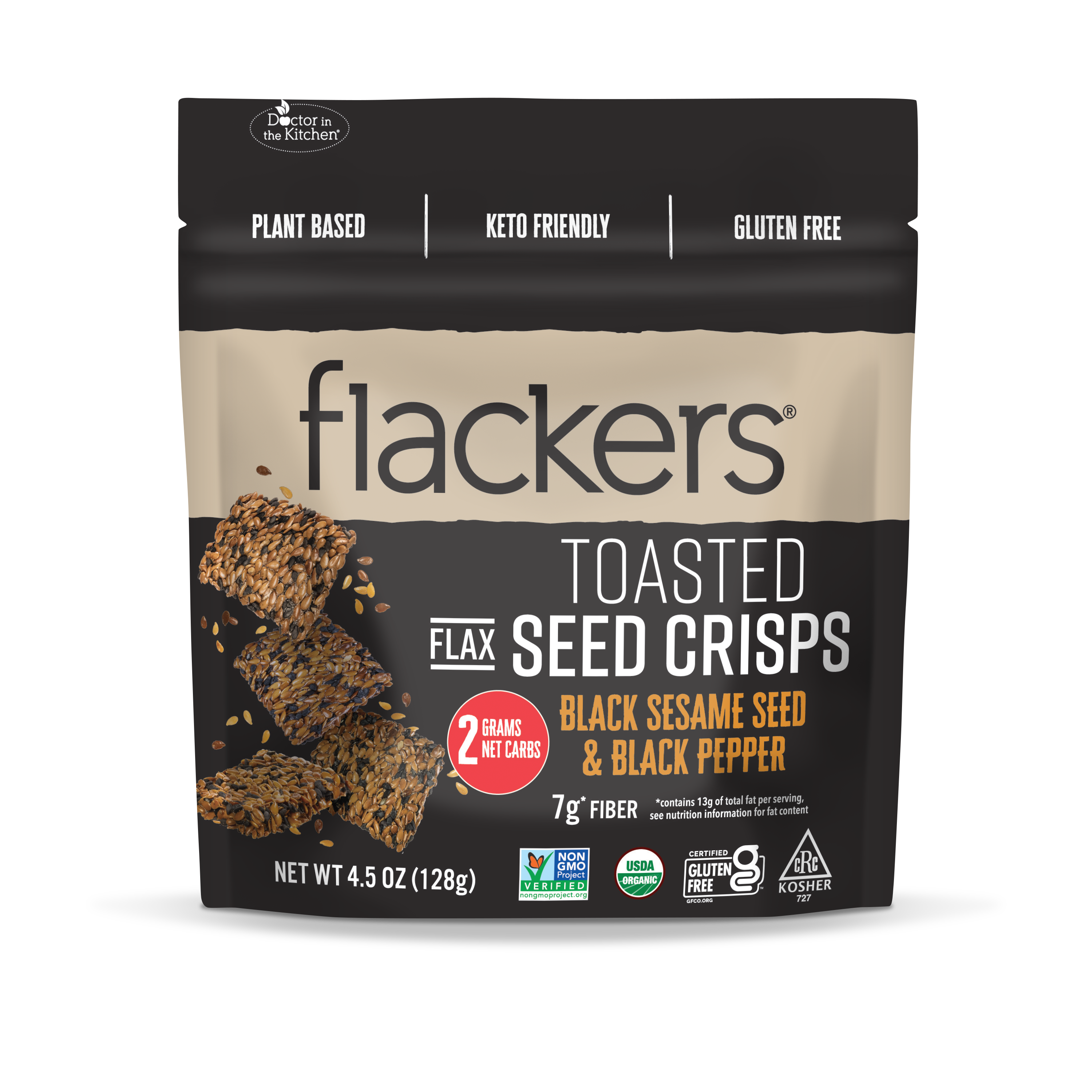 Black Sesame Seed & Black Pepper Flackers Toasted Flax Seed Crisps